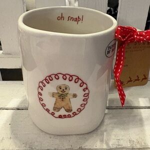 Rae Dunn White Mug with Red Gingerbread Design